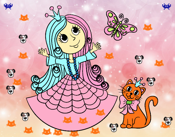 Princesa con gato y mariposa