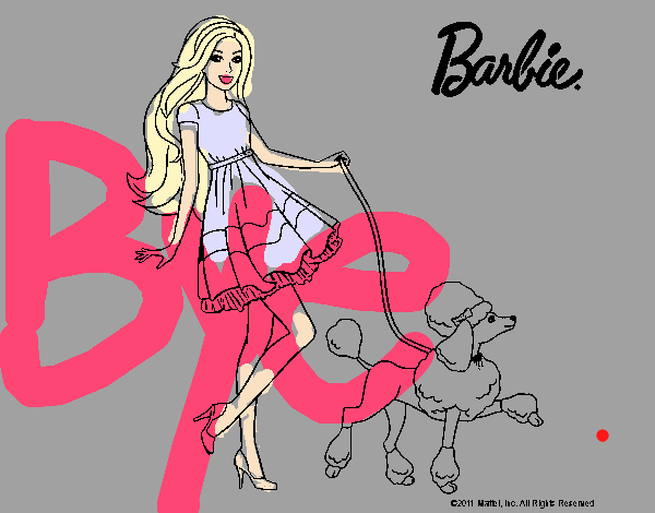 Barbie paseando a su mascota