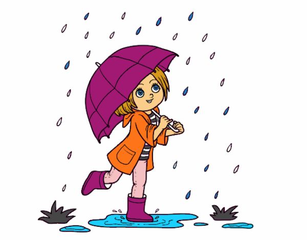 Niña con paraguas bajo la lluvia