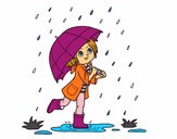 Niña con paraguas bajo la lluvia