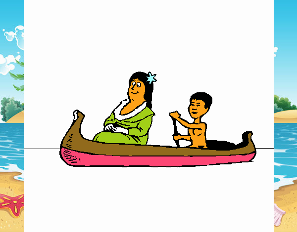 Madre e hijo en canoa