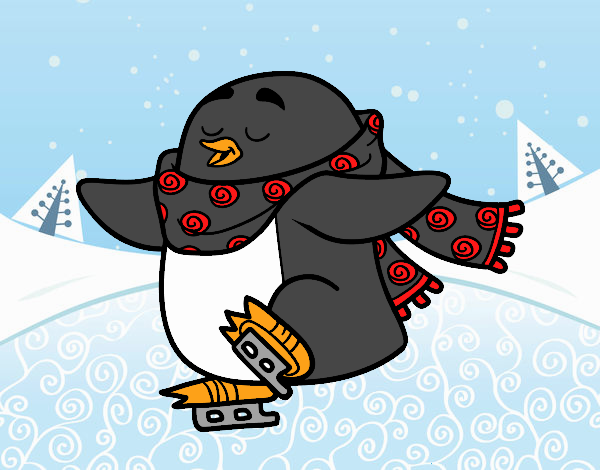 Pingüino patinando sobre hielo