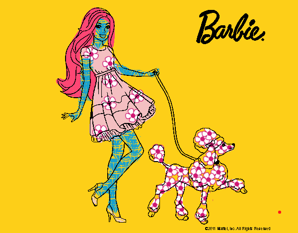 Barbie paseando a su mascota