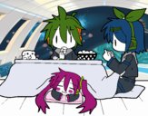 Miku, Rin y Len desayunando