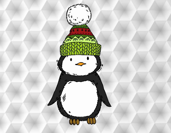 Pingüino con gorro de invierno