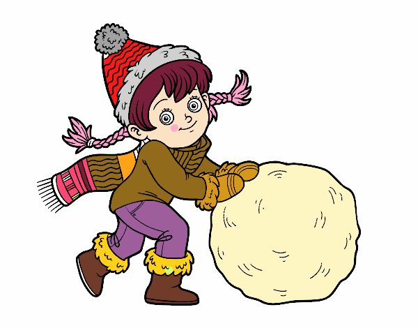 Niña con gran bola de nieve