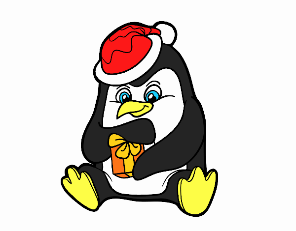 Un pingüino con regalo de Navidad