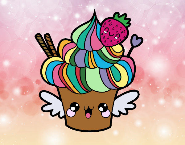 Cupcake kawaii con fresa