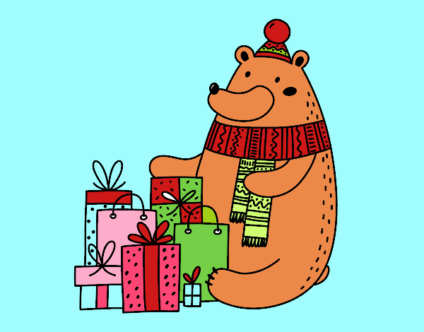 Oso con regalos de Navidad