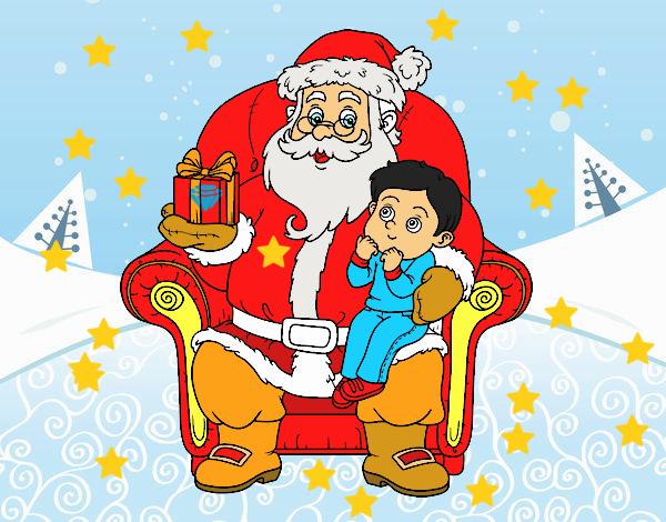 Papá Noel y niño en Navidad