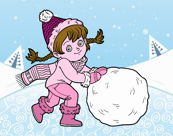 Niña con gran bola de nieve