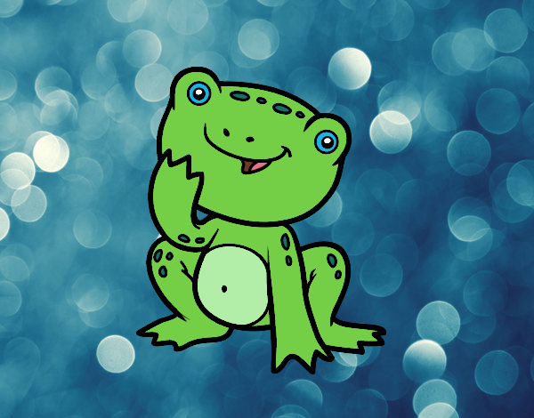 El piel de Rana es verde con puntas turquesas 🐸 Los ojos de la mascotas son azul cielo.