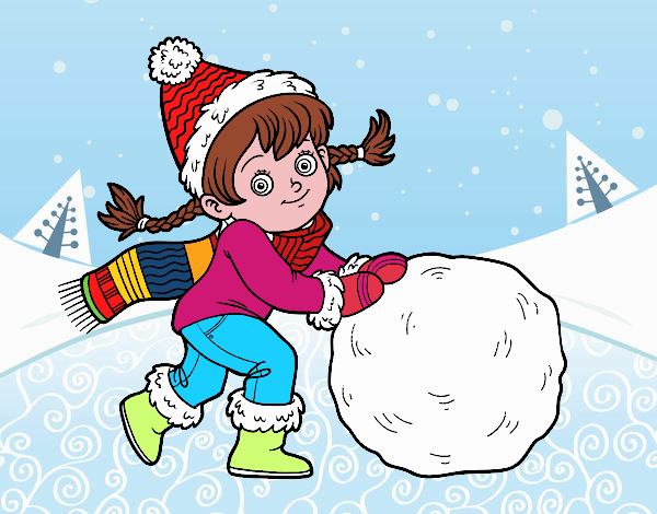 Niña con gran bola de nieve