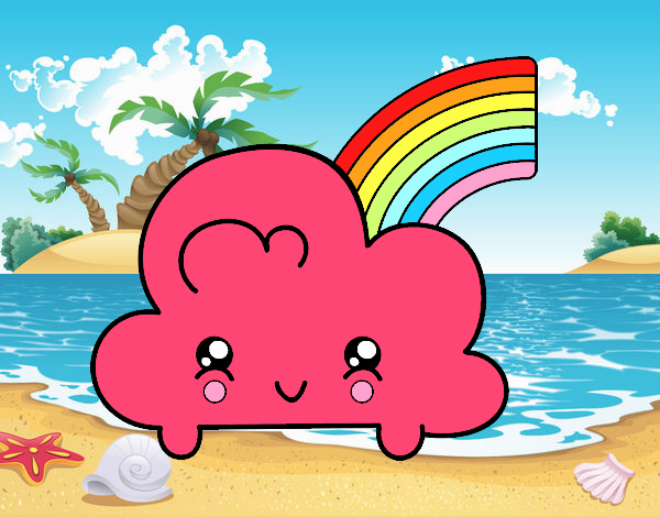 Nube con arco iris kawaii