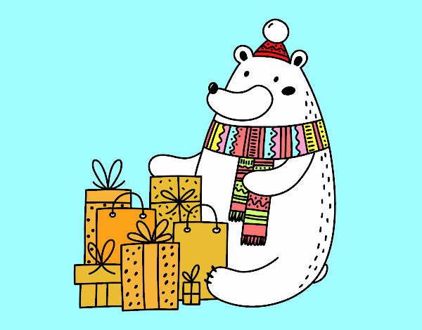 Oso con regalos de Navidad