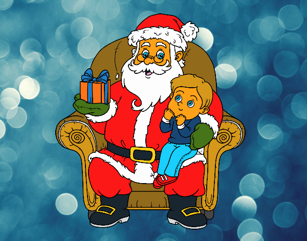 Papá Noel y niño en Navidad