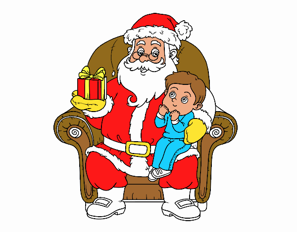 Papá Noel y niño en Navidad