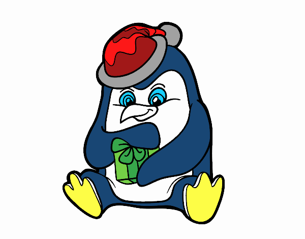 Un pingüino con regalo de Navidad