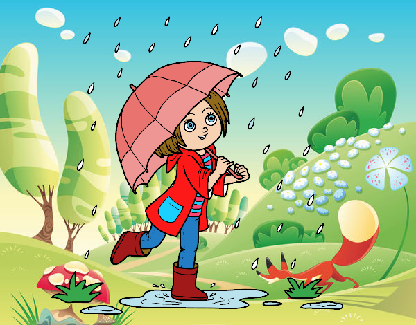 Niña con paraguas bajo la lluvia