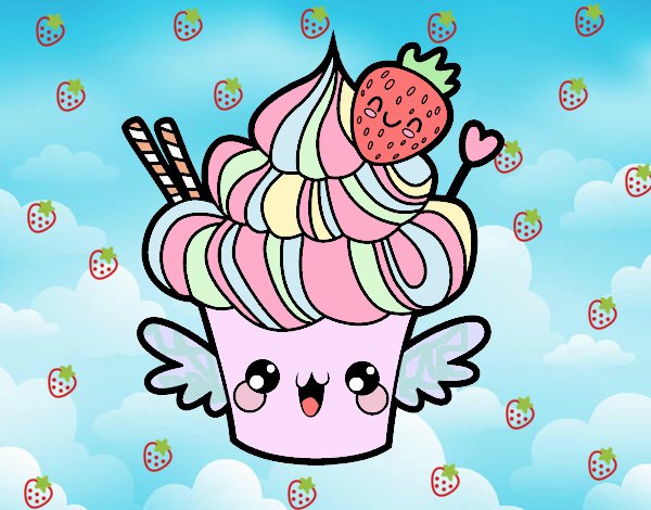 Cupcake kawaii con fresa