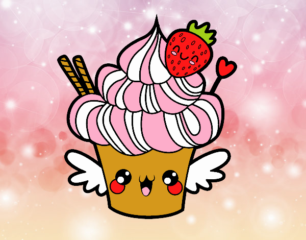 Cupcake kawaii con fresa