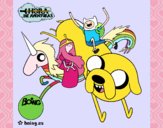 Jake, Finn, la princesa Chicle y Lady Arco Iris