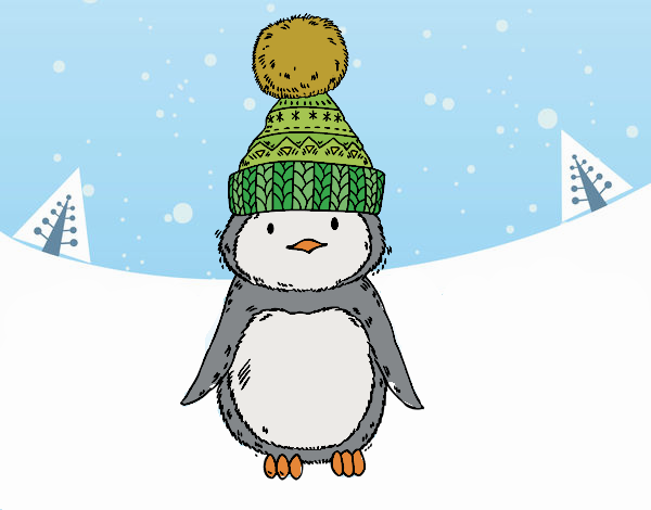 Pingüino con gorro de invierno