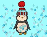 Pingüino con gorro de invierno