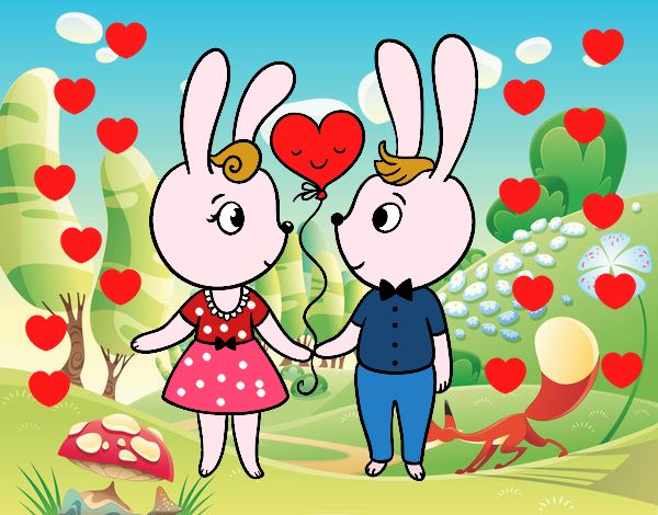 Conejos enamorados en el bosque