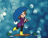 Niña con paraguas bajo la lluvia