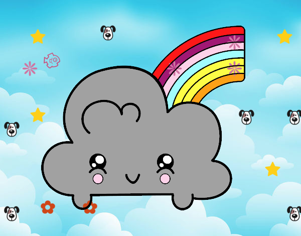 Nube con arco iris kawaii