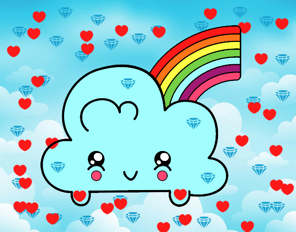 Nube con arco iris kawaii