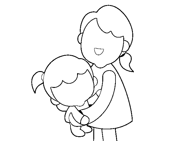 Dibujo de Abrazo con mamá para Colorear