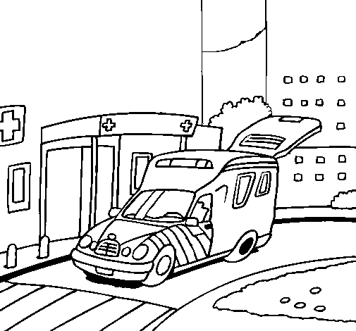 Dibujo de Ambulancia en el hospital para Colorear