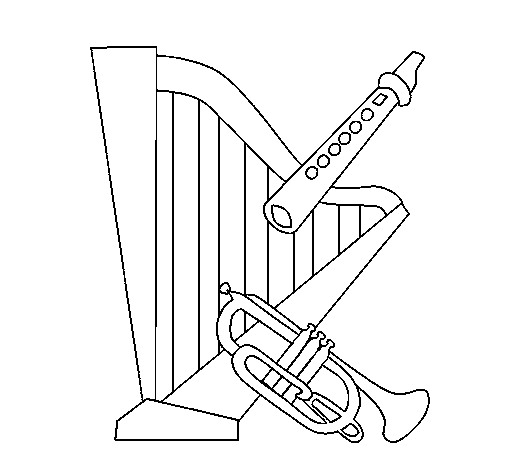 Dibujo de Arpa, flauta y trompeta para Colorear