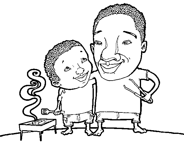 Dibujo de Barbacoa con papá para Colorear