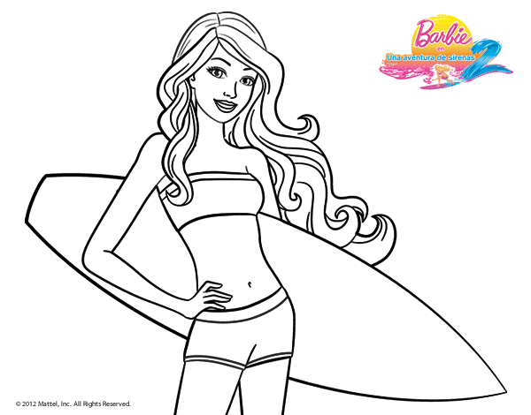 Dibujo De Barbie Con Tabla De Surf Para Colorear Dibujosnet