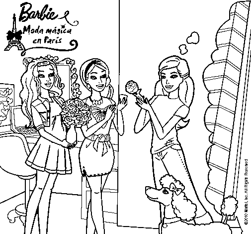 Dibujo de Barbie de compras con sus amigas para Colorear