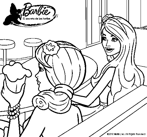 Dibujo de Barbie en una heladería para Colorear