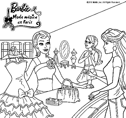 Dibujo de Barbie en una tienda de ropa para Colorear 