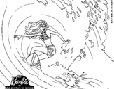 Dibujo de Barbie practicando surf