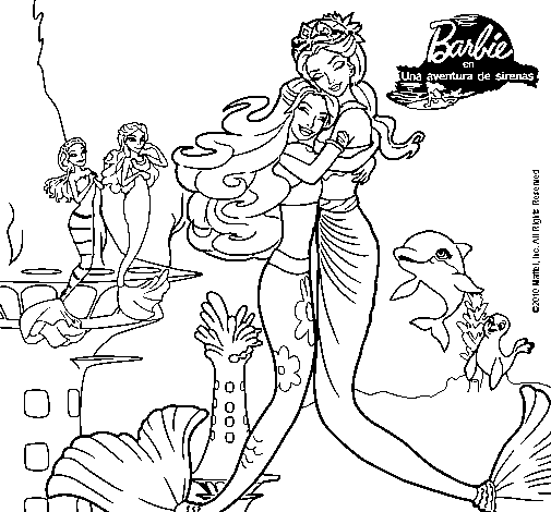 Dibujo de Barbie sirena y la reina sirena para Colorear