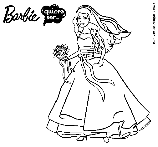 Dibujo de Barbie vestida de novia para Colorear