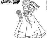 Dibujo de Barbie vestida de novia para colorear
