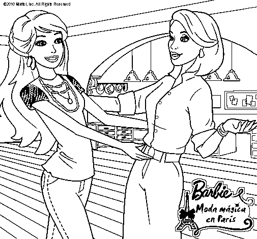 Dibujo de Barbie y su amiga para Colorear