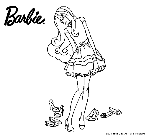 Dibujo de Barbie y su colección de zapatos para Colorear