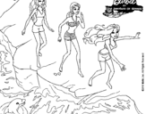 Dibujo de Barbie y sus amigas en la playa para colorear