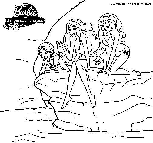 Dibujo de Barbie y sus amigas sentadas para Colorear