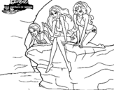 Dibujo de Barbie y sus amigas sentadas para colorear