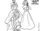 Dibujo de Barbie y sus amigas vestidas de gala para colorear